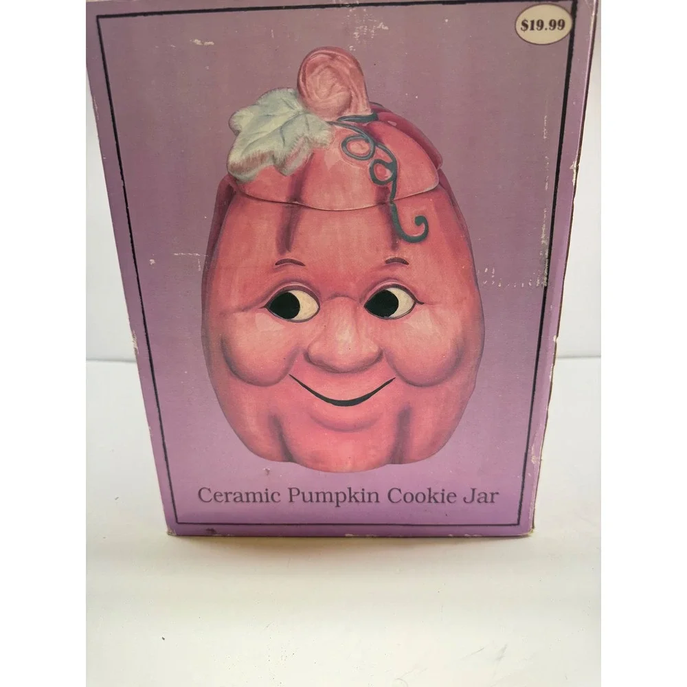 Vintage Halloween Ceramic Pumpkin Cookie Jar SmilingJack O Lantern Orange Glossy